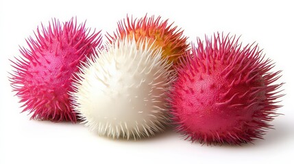 Vibrant Spiky Rambutan Fruits  Exotic  Close up  Studio Shot  White Background  Detailed T