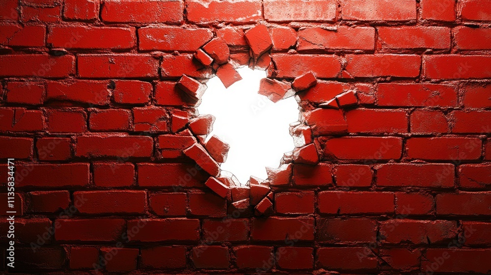 Poster bright light emerging through a broken red brick wall creating a stunning visual contrast of texture