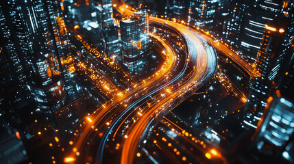 Smart digital Innovation city with connection network reciprocity over the cityscape. of future smart wireless digital city and social media networking systems that connects people with in city