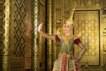 Pantomime (Khon) is traditional Thai classic masked play enacting scenes from the Ramayana with a...