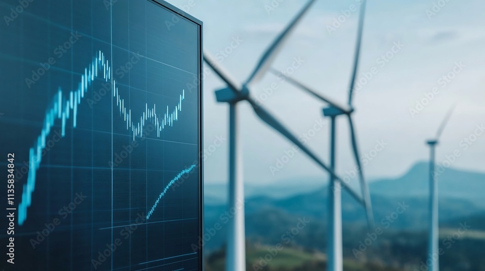 Poster wind power efficiency data analysis on digital monitors