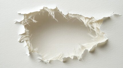 Close-Up of Torn White Paper with Exposed Textured Fibers, Creating a Unique Background for Creative Designs and Artistic Projects
