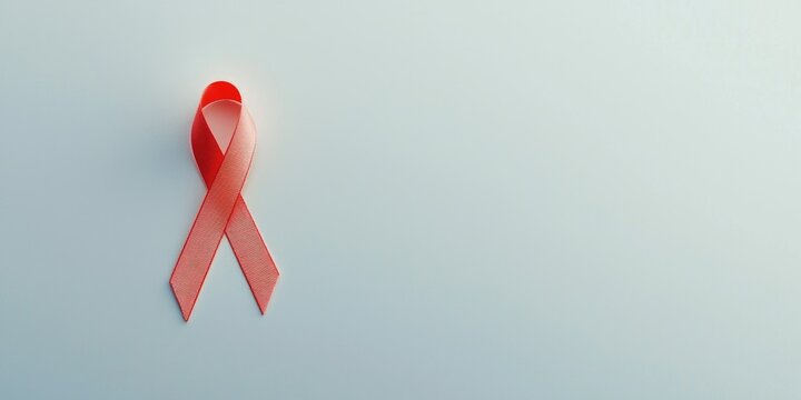 A symbolic red ribbon on a plain white background, representing HIV awareness.
