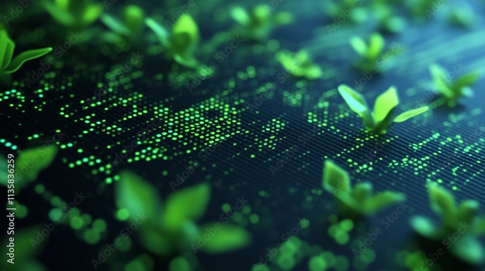 Aufkleber nanomaterial research focused on environmental applications with digital data visualization