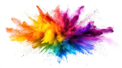 Fototapeta premium A vivid burst of rainbow colors exploding outward in a dynamic abstract design, isolated on a bright white background