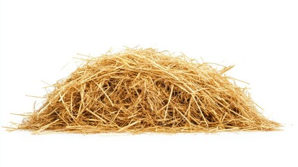 Pile of Dry Straw on White Background Ideal for Agriculture, Farm, Harvesting, Gardening, Natural Products, Biological Materials, and Textures in Stock Photography