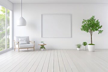 Fototapeta premium Bright and airy living space with modern decor and indoor plants.