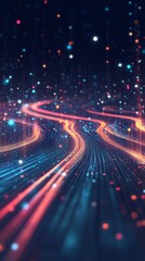 Futuristic glowing data streams in dark digital