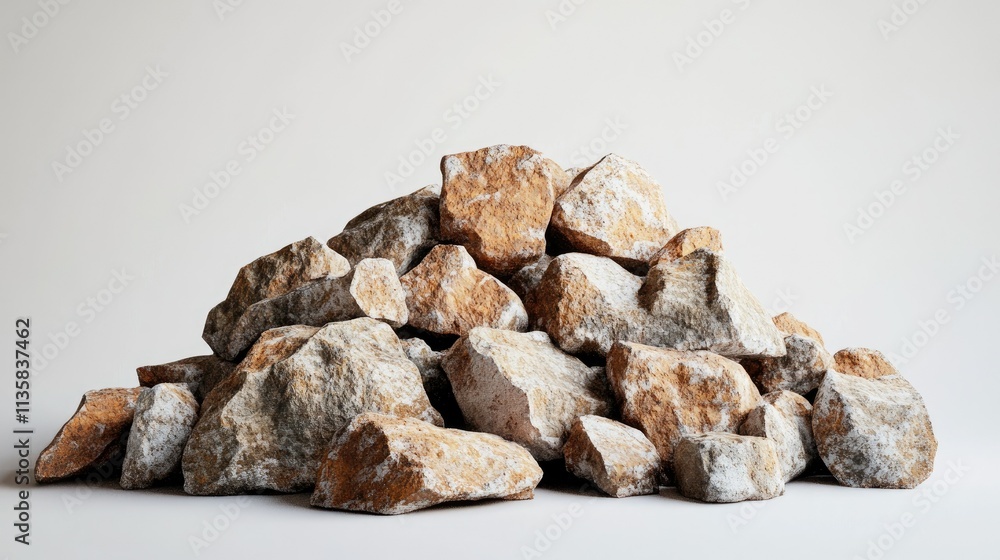 Aufkleber pile of varied natural rocks with rough textures and earthy tones against a plain background showcas