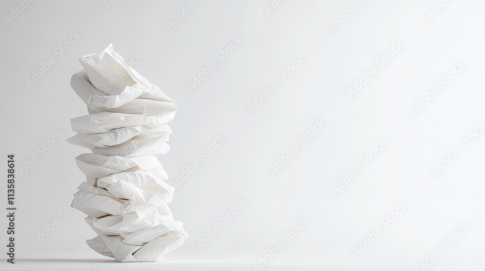 Aufkleber stack of soft white pillows on a plain background, creating a minimalistic and modern aesthetic for 