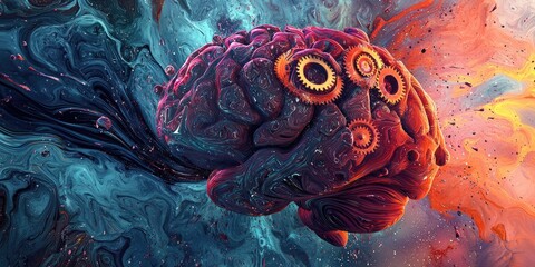 An abstract illustration of a brain with gears turning, representing habit formation.