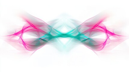A futuristic design featuring intersecting neon energy beams in bold pink and teal, glowing against a clean white background