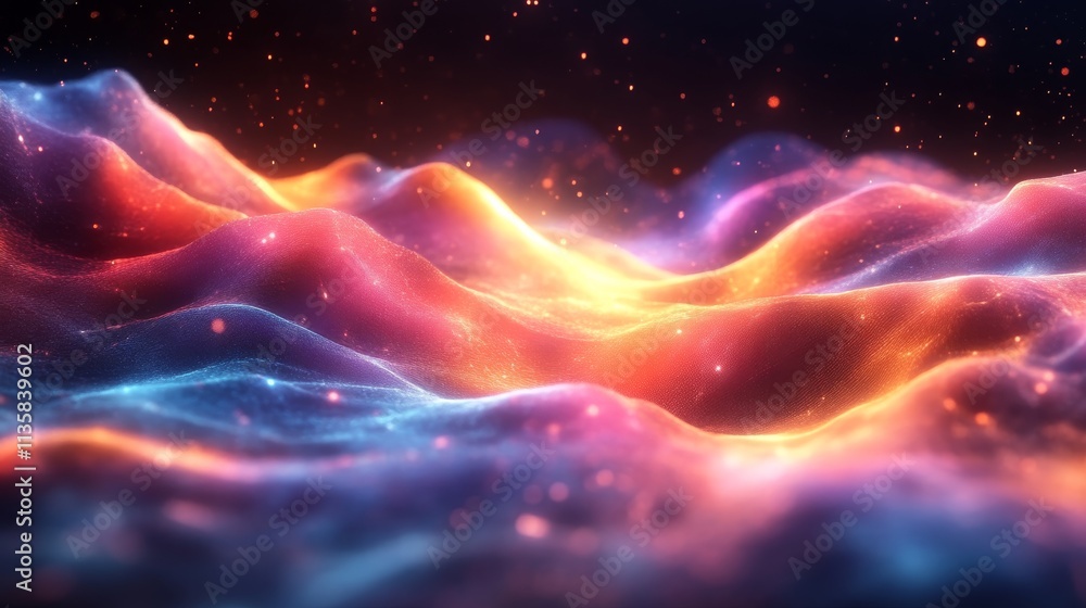Poster vibrant abstract waves with glowing neon colors