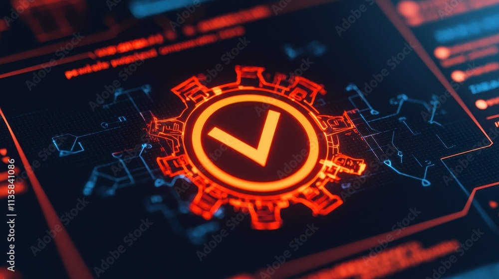 Poster futuristic technology background with check mark and circuit design