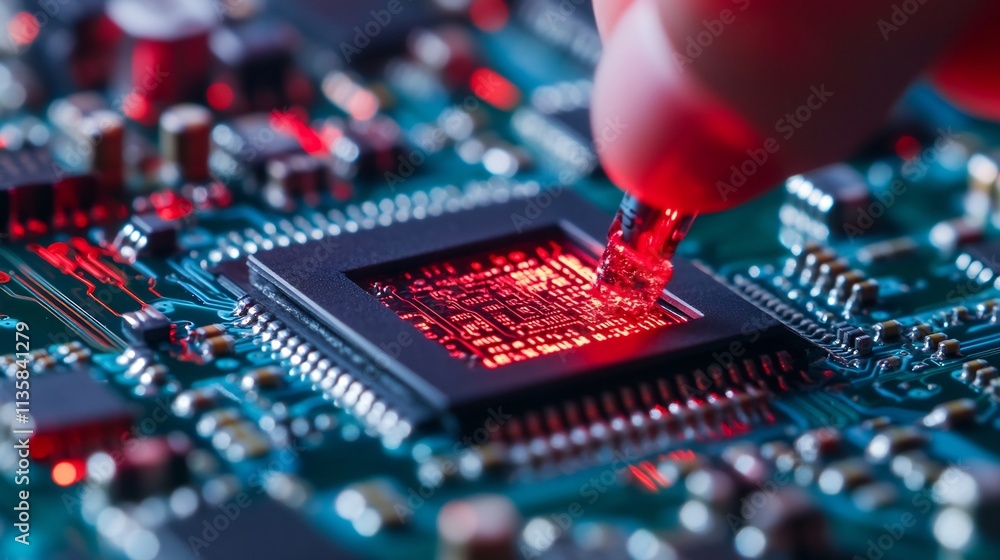 Poster scientist conducting electronics research and testing in laboratory