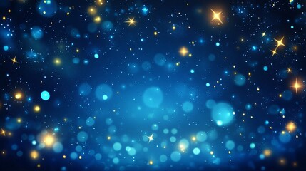 Obraz premium Magical Blue Night Sky with Glowing Stars and Bokeh Lights Festive Background