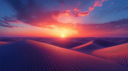 Fototapeta premium A stunning sunset over rolling sand dunes, showcasing vibrant colors and serene beauty.