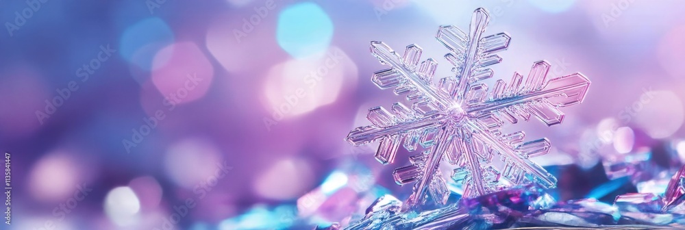 Poster vibrant winter snowflake on colorful bokeh background