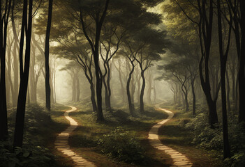 Fototapeta premium Ornate Product Display on Plain Background with Enchanting Forest Pathway Concept