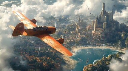 Aerial View of a Coastal Fantasy City