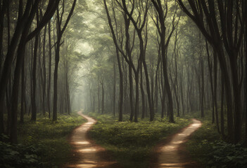 Fototapeta premium Ornate Product Display on Plain Background with Enchanting Forest Pathway Concept