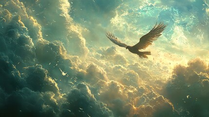 Fototapeta premium Majestic Eagle Soaring Through Golden Clouds