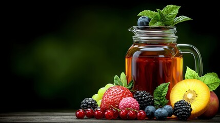 Refreshing Fruit Tea  Berries  Kiwi  Mason Jar  Summer Drink
