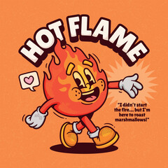 Hot Flame Trendy Retro Cartoon Vector Hand Drawn 