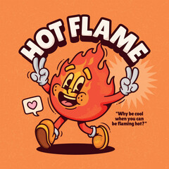 Hot Flame Trendy Retro Cartoon Vector Hand Drawn 