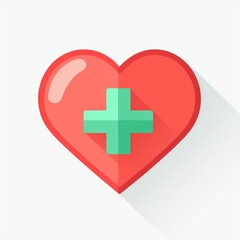 Obraz premium Bright Red Heart with Green Plus Sign Illustrating Health and Wellness Concept in a Minimalist Style for Medical and Healthcare Themes