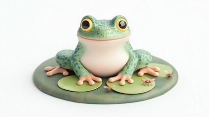 Obraz premium Whimsical Green Cartoon Frog Surrounded by Nature Elements