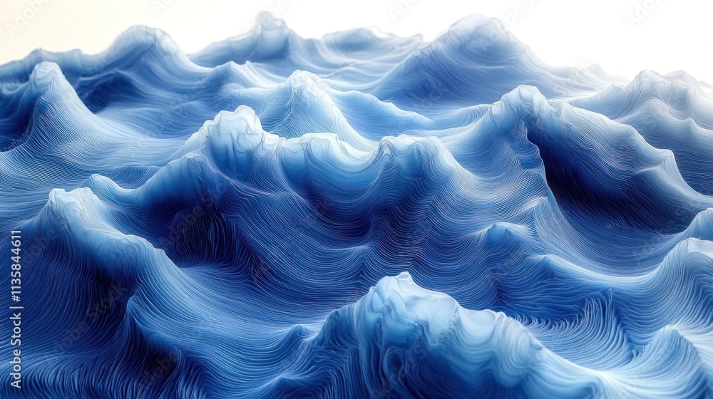 Poster A stylized depiction of ocean waves in varying shades of blue, creating a dynamic texture.