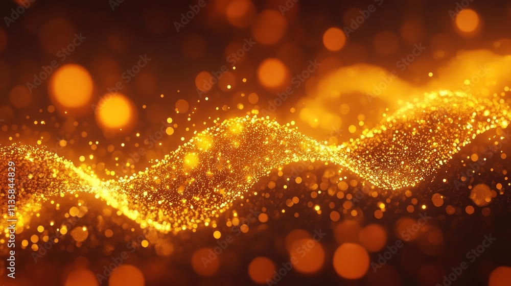 Poster golden waves of light creating an enchanting atmosphere with sparkling particles on a dark backgroun