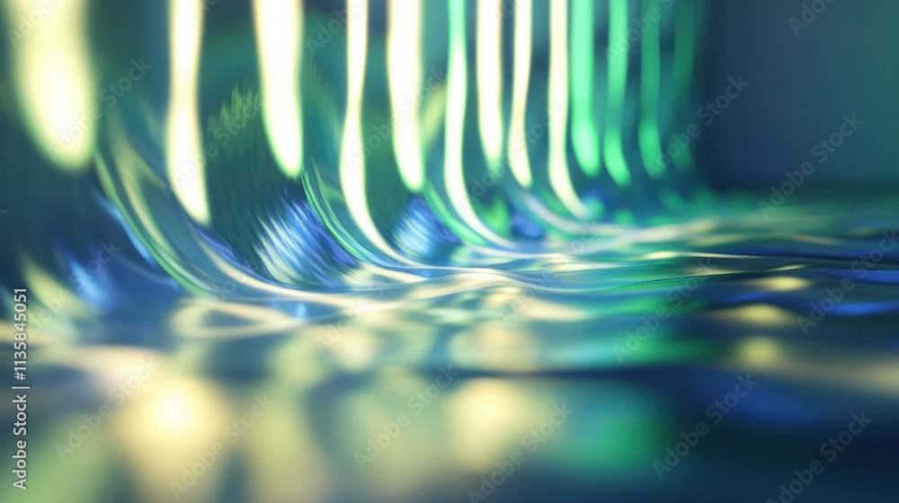 Poster a soft wave of blue and green radiant beams creating a smooth and glowing texture, ideal for minimal