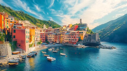 Fototapeta premium Colorful Italian Coastal Town, Cinque Terre. Scenic travel destination.