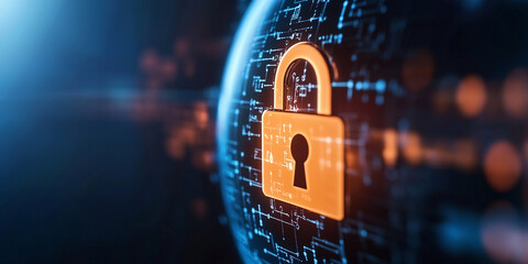 Digital security concept with padlock over circuit board design, symbolizing protection and safety in technology. image conveys sense of security and innovation