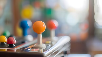 Close-up of joystick controller on gaming console with colorful game icons, symbolizing entertainment and leisure in modern living room setup.