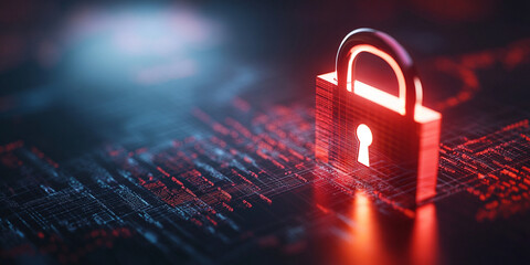 glowing digital lock symbolizes security and protection in high tech environment. vibrant colors and intricate patterns evoke sense of safety in digital world