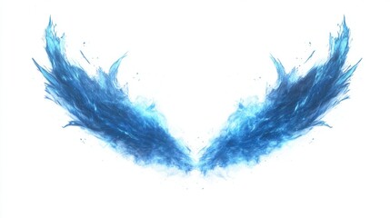 Fototapeta premium Dynamic blue energy beams with soft glowing edges, forming a fan-shaped burst, isolated on a white background