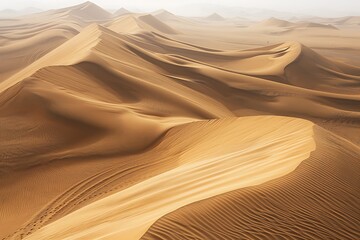 Vast Golden Desert Dunes, Sandy Landscape, Aerial View