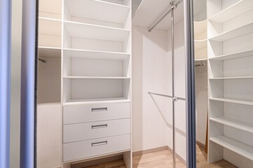 interior apartment room dressing room, hangers, storage system