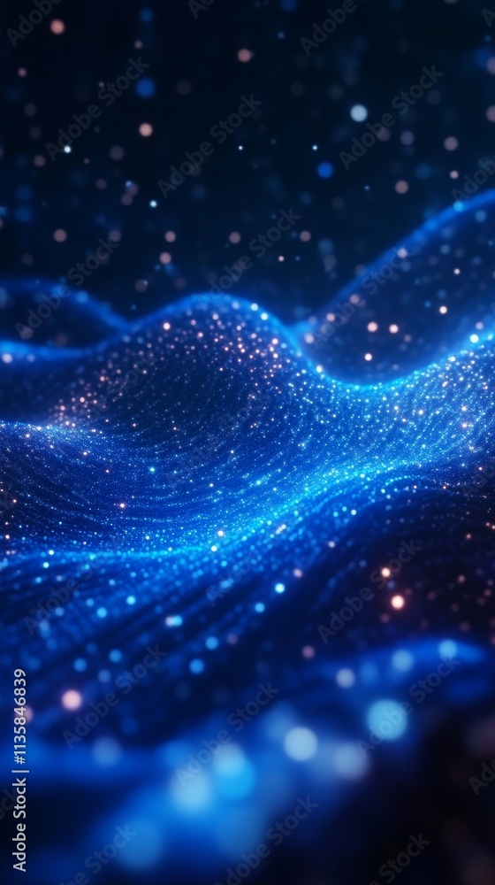 Poster digital wave with glowing particles in deep