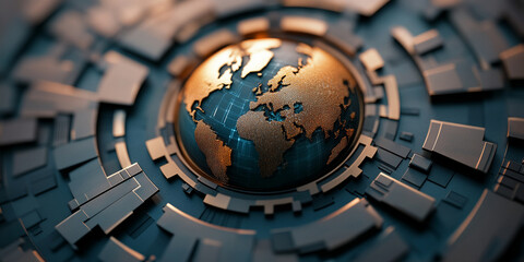 Futuristic representation of cybersecurity with globe surrounded by digital elements, showcasing blend of technology and global connectivity