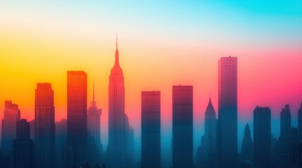 Fototapeta premium Beautiful New York City Skyline at Sunset with Vibrant Colors
