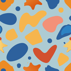 Fototapeta premium Colorful minimal doodle shapes create a vibrant pattern on a light blue background