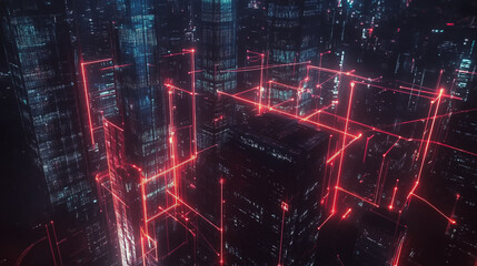 Obraz premium Smart digital Innovation city with connection network reciprocity over the cityscape. of future smart wireless digital city and social media networking systems that connects people with in city