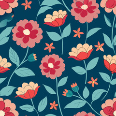 Seamless floral pattern design featuring vibrant flowers and leaves perfect for textile applications