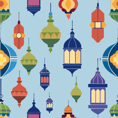 Colorful moroccan inspired lantern seamless pattern ideal for fabric and wallpaper design