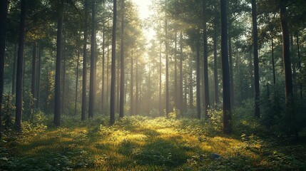 Obraz premium Serene Forest with Sunlight - Nature Background