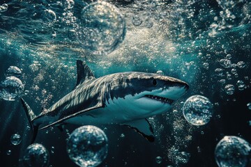 Naklejka premium White Shark Swimming Ocean